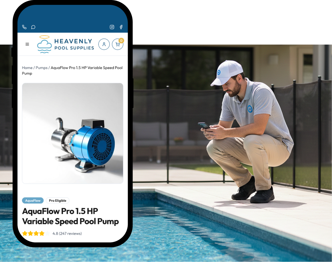 Pool professional using mobile app